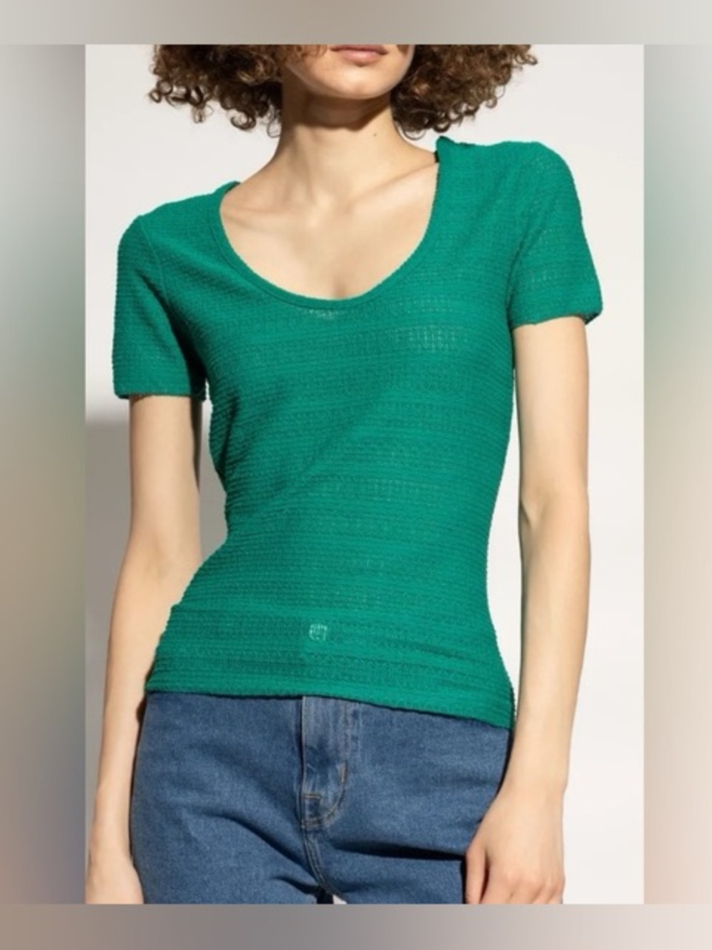 Rag & Bone Julia Textured Scoop Neck T-Shirt in Sporting Green NWT Size M